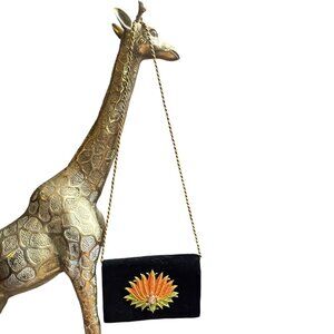 Vintage 90s Black Flora Embroidered Velvet Bag